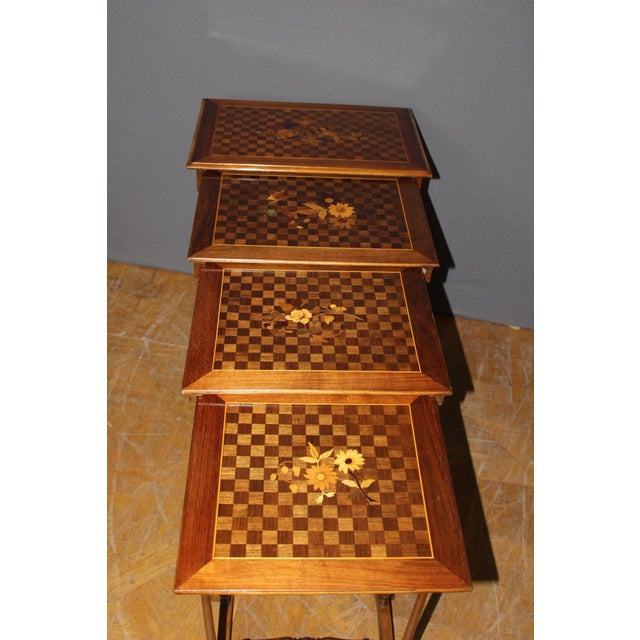 Nesting Tables in Floral Marquetry, 1900s, Set of 4 For Sale - Image 18 of 18