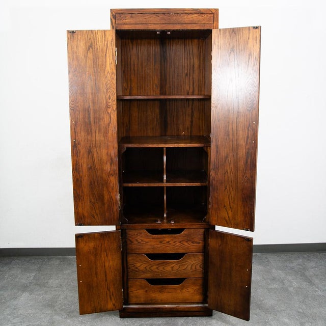 Henredon Mid Century Modern Armoire Compact Cabinet Scene One Henredon Campaign Dark Wood For Sale - Image 4 of 12