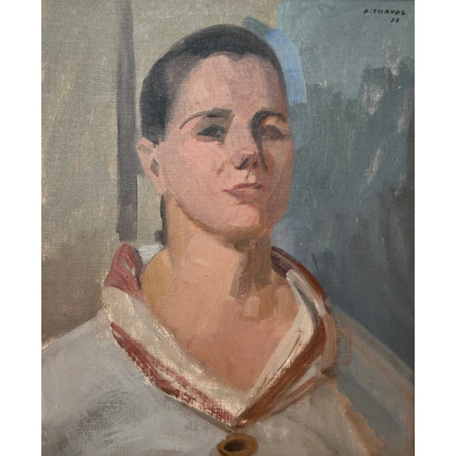 Albert Chavaz, Portrait de jeune femme, 1977, Oil on Cardboard, Framed For Sale - Image 11 of 11
