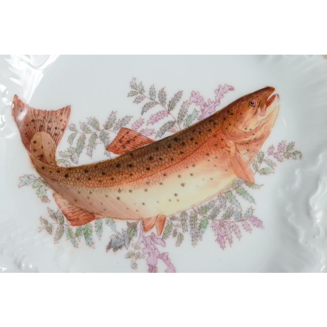 Antique Hand-Painted French Limoges Porcelain Fish Service Set - 14 pcs For Sale - Image 9 of 14