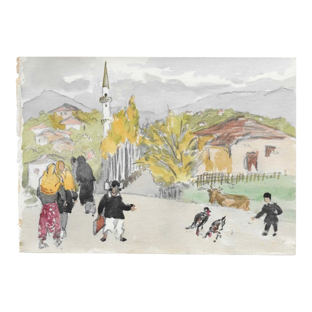 1950s Ivy Attwell Turkish Coastal Watercolor For Sale