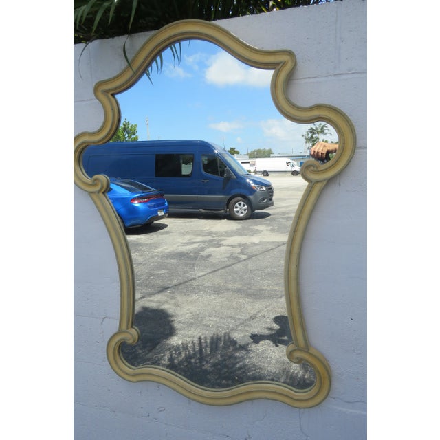 Yellow Hickory French Shabby Chic Serpentine Painted Wall Bathroom Vanity Mirror For Sale - Image 8 of 10