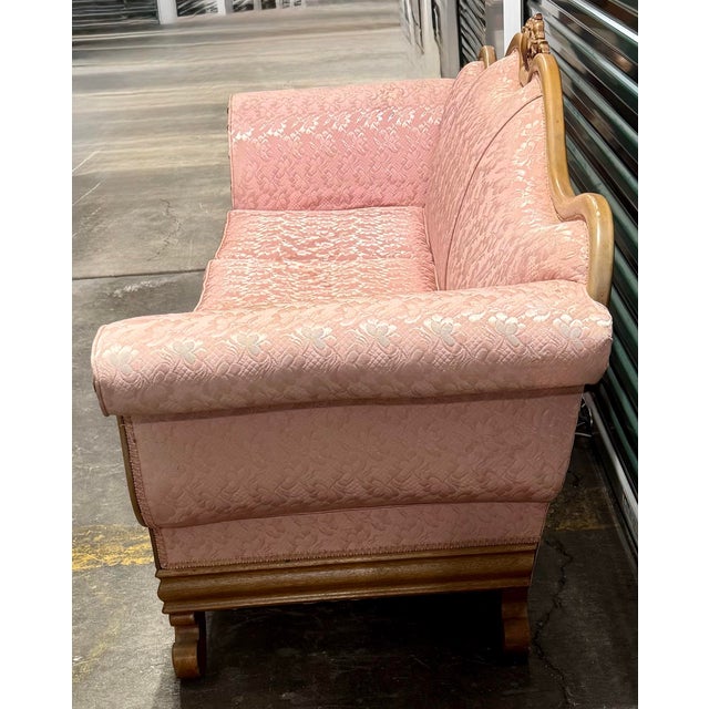 Mid 20th Century Louis XV Pink Damask Sofa For Sale - Image 5 of 12