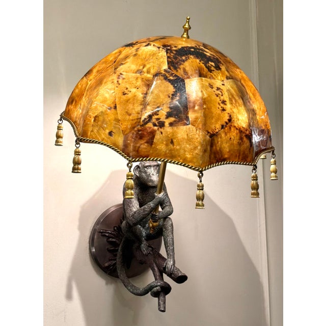 Metal Maitland-Smith Bronze and Penshell Monkey Sconcess Pair For Sale - Image 7 of 12