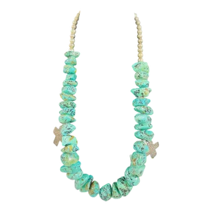 Navajo Turquoise and Pearls Necklace With Sterling Silver Cross Pendants
