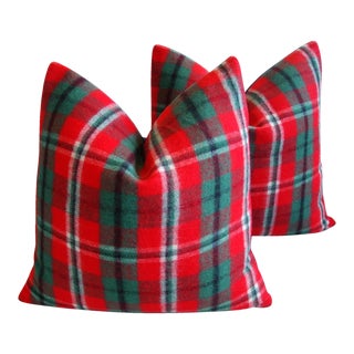 Custom Tailored Scottish Tartan Plaid Wool Feather/Down Pillows 24" Square - Pair For Sale