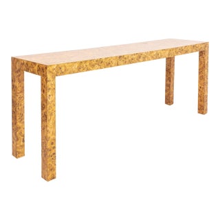 Springer Style Karelian Birch Veneered Low Console For Sale
