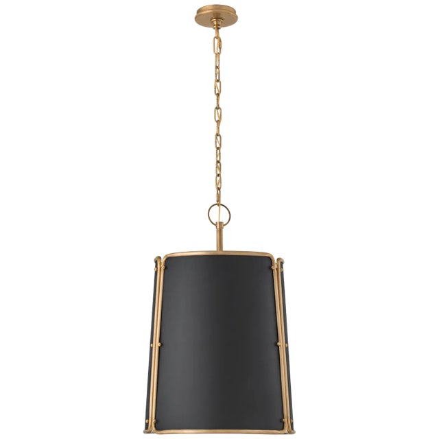 Carrier & Company for Visual Comfort Signature Hastings Medium Pendant in Hand-Rubbed Antique Brass with Black Shade For Sale