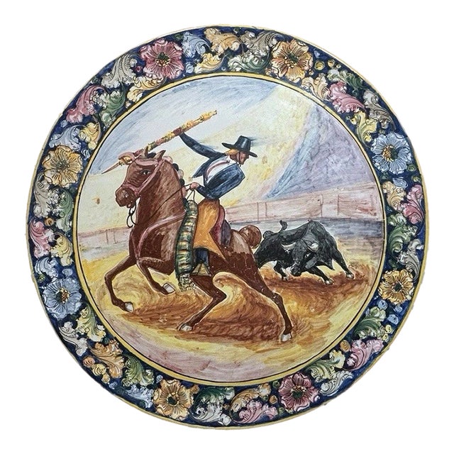 Vintage 1950’s Peruvian Fabrica Ceramica Artistica Pottery Matador/Bull Charger For Sale