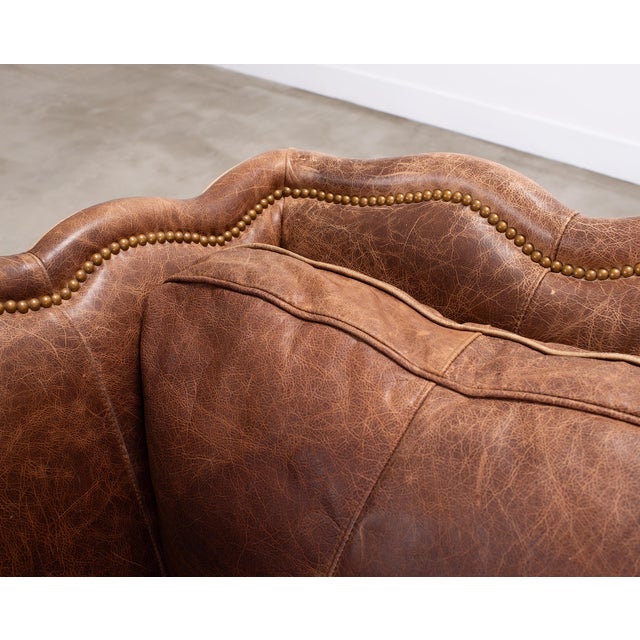 Country English Style Distressed Leather and Walnut Sofa For Sale - Image 16 of 18