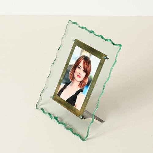 Green Large Nile Green Chiseled Crystal and Brass Photo Frame from Fontana Arte, Italy, 1940s For Sale - Image 8 of 15