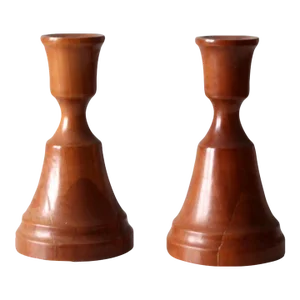 Vintage Pair Wood Candlestick Holders