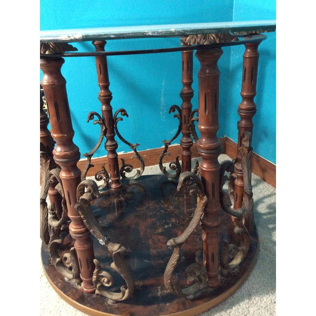 Carved Wood & Metal Table with Glasstop Chairish