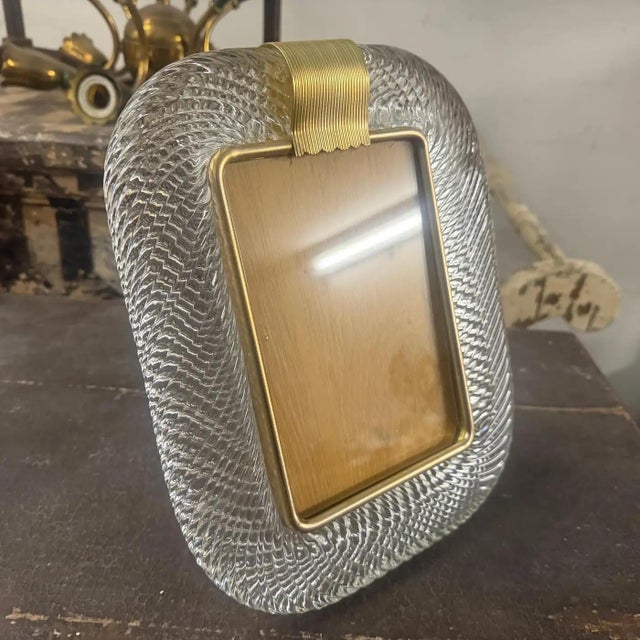Art Deco 1990s Barovier Style Art Deco Clear Murano Glass Rectangular Picture Frame For Sale - Image 3 of 13