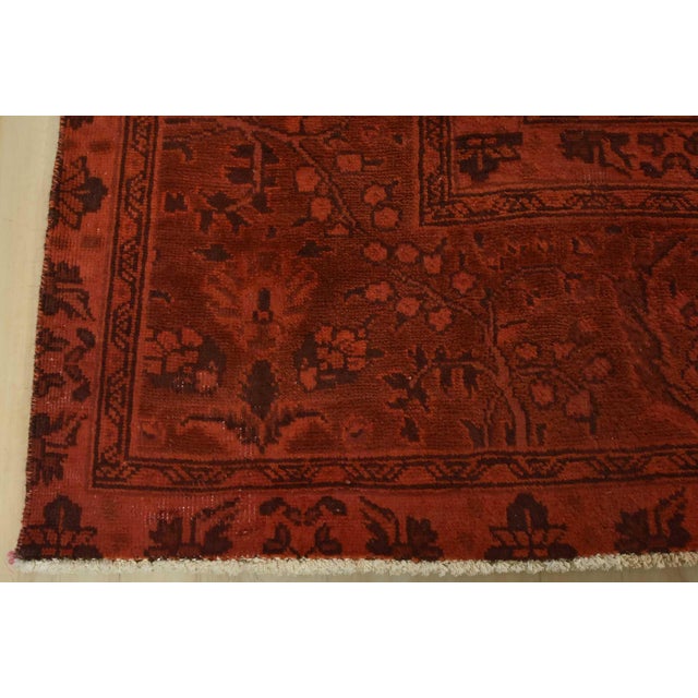Tabriz Rug 10’4” X 12’8” Red Wool Vintage Overdyed Hand-Knotted Carpet For Sale - Image 12 of 15