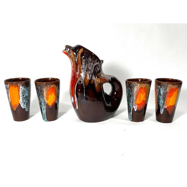 French Mid-Century Modern Vallauris Bird Pitcher and Four Cups Set For Sale - Image 11 of 11