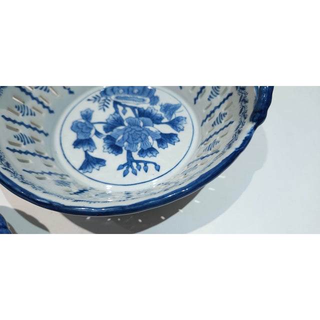 Vintage Blue and White Ironstone Waxed Basket For Sale - Image 6 of 11