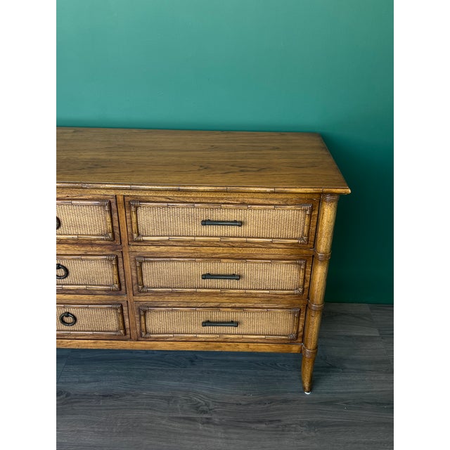 Late 20th Century Thomasville Faux Bamboo Dresser of Nine Drawers For Sale - Image 9 of 11
