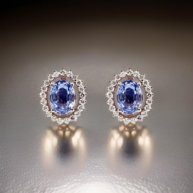 Diamond Sapphire Earrings 14k Gold 3.24 TCW Certified For Sale - Image 11 of 18