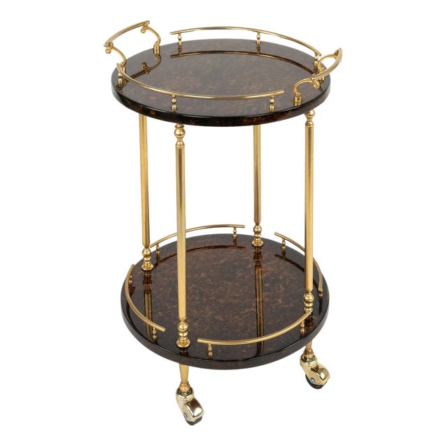 Mid-Century Modern Serving Bar Cart in Goatskin and Brass by Aldo Tura, 1960s For Sale