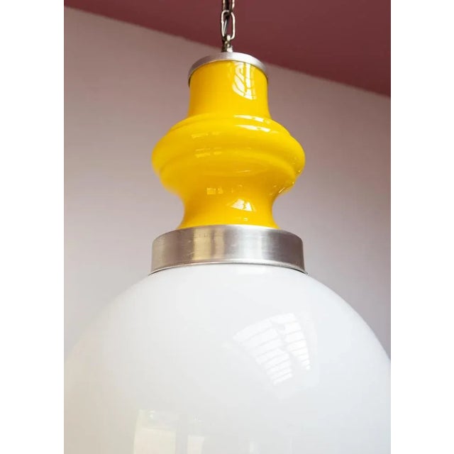 Yellow and White Opaline Glass Pendant, 1960s For Sale - Image 4 of 8