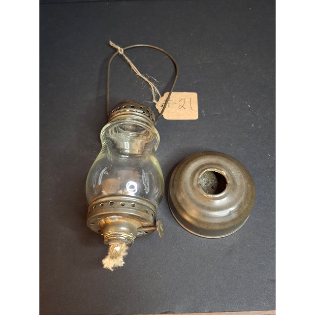 Antique 1900s Brass Miniature Skater's Lantern Clear Globe Oil Lamp For Sale In Boston - Image 6 of 8