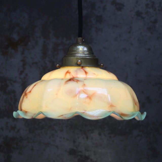 French Green Clichy Marble Patern Glass Pendant Lamp, 1920s For Sale - Image 4 of 7