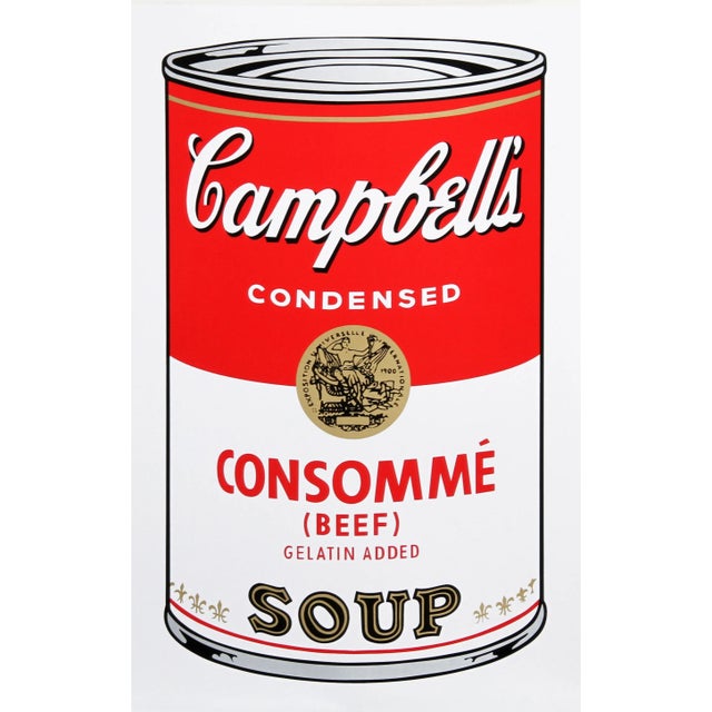 Campbell's Soup Can: Consomme (Beef) Andy Warhol Year: of Original:1964 Size: 35 in. x 23 in. Sunday B. Morning Serigraph,...