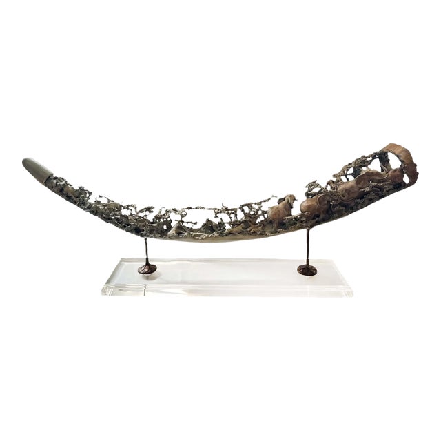 1990s Large Bronze Sculpture of a Mammoth Tusk With Parade of Animals by Ron Herron For Sale