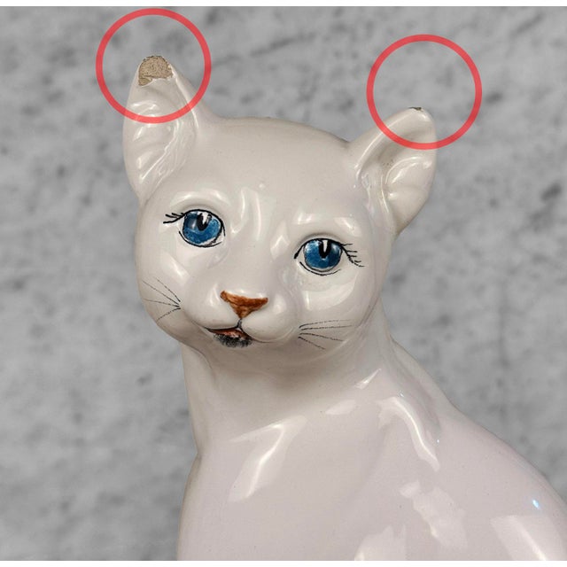 Mid 20th Century Vintage 11" Italian Regency Porcelain White Cat Sculpture For Sale - Image 5 of 8