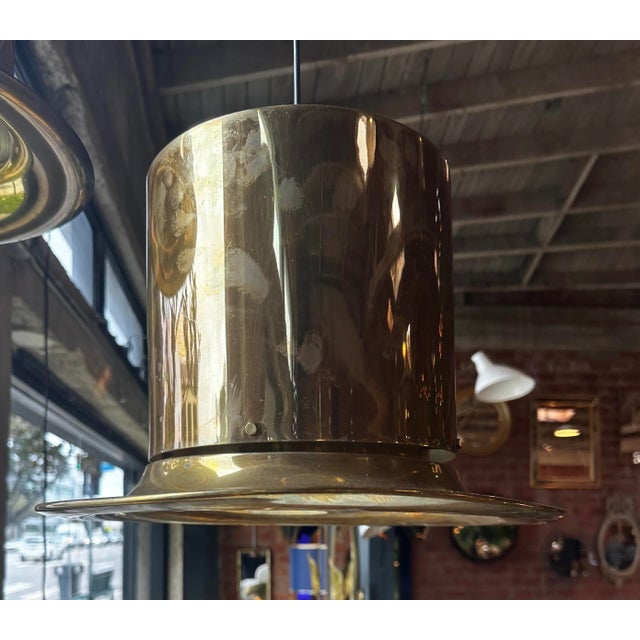 Metal Mid-Century Modern Italian Brass Hat Pendant 1950 For Sale - Image 7 of 7