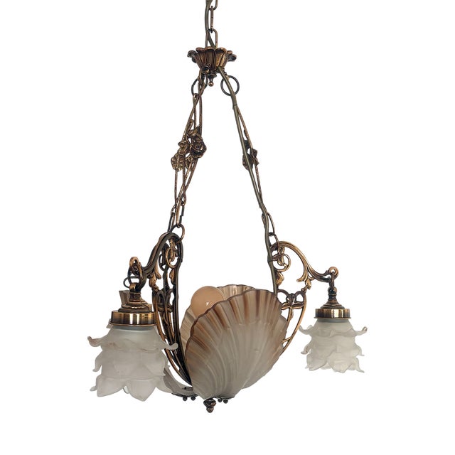 Spanish Marine Brass and Glass Chandelier, 1970s For Sale
