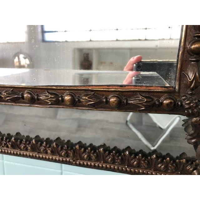 Wood Antique French Mirror in Brass in Louis XIV Style For Sale - Image 7 of 18