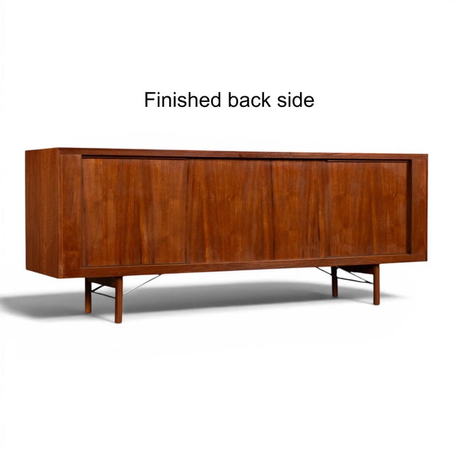 Ib Kofod-Larsen 1950s Danish Modern Teak Sideboard Credenza by Ib Kofod-Larsen 81 Inch Finished Back For Sale - Image 4 of 10