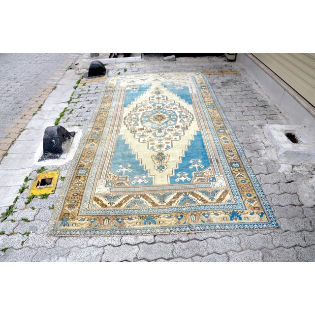 Vintage Soft Blue Turkish Rug For Sale - Image 11 of 11