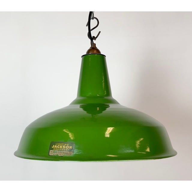 1960s Industrial Green Enamel Factory Pendant Lamp from Jackson Electrical Co., 1960s For Sale - Image 5 of 18