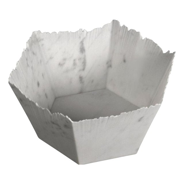 Drap B Hexagonal Decorative Bowl in White Carrara Marble by Bufalini Marmi For Sale