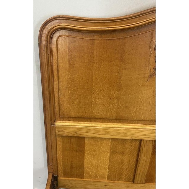 Vintage French Louis XVI Style Oak Double Bed Frame with Carved Headboard For Sale - Image 11 of 13