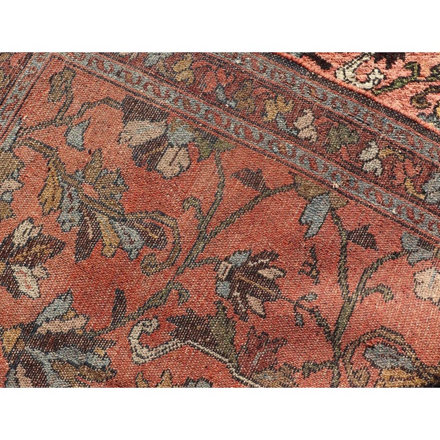 Antique Persian Hamadan Carpet With Floral Designs in Soft Orange Red and Brown For Sale - Image 12 of 13