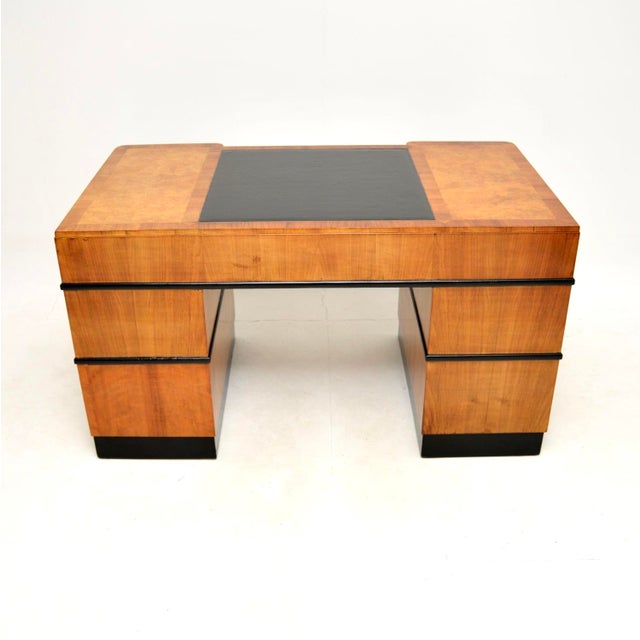 1920s Art Deco Burr Walnut Pedestal Desk, 1920s For Sale - Image 5 of 12
