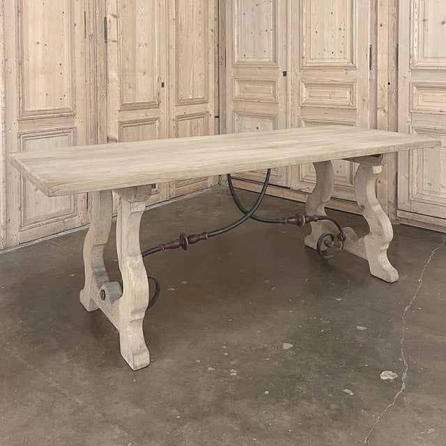 Spanish Vintage Spanish Dining Table With Wrought Iron in Solid Stripped Oak For Sale - Image 3 of 18