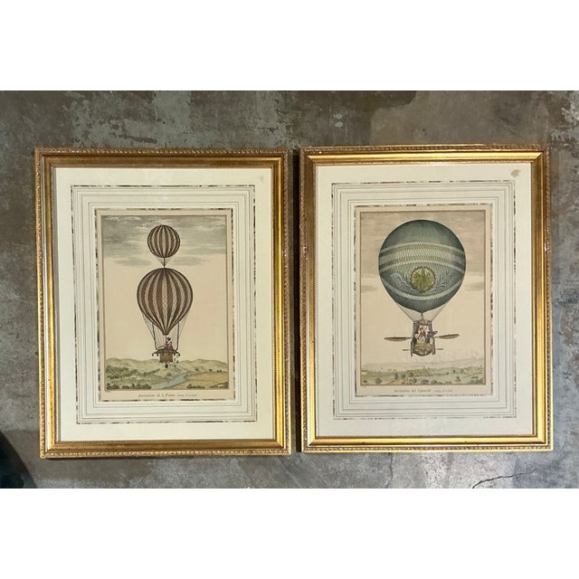 Late 20th Century Vintage Framed Hot Air Balloon Prints - Pair For Sale - Image 5 of 12