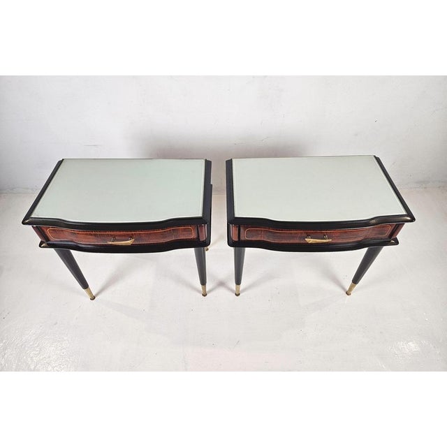 Mid-Century Italian Nightstands in Walnut and Beech with Brass Details, 1950s, Set of 2 For Sale - Image 6 of 12