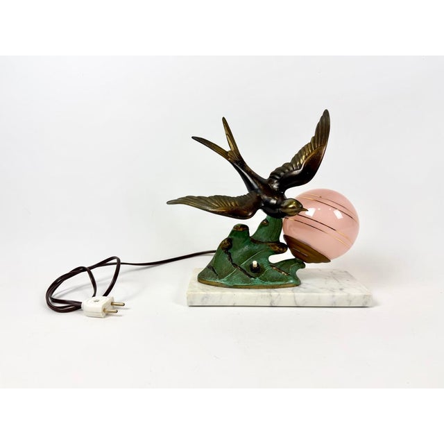 Art Deco French Table Lamp with Swift Figurine, 1930s, in Flawless conditions. Designed 1920 to 1949 European Plug (up to...