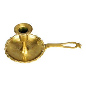 Vintage Solid Brass Chamberstick With Long Handle and Drip Tray
