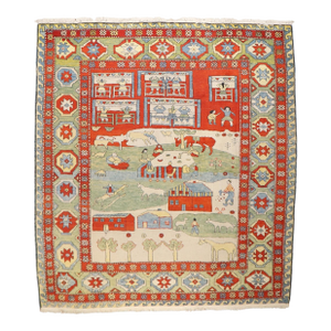 Vintage Zabihi Collection Turkish Azari Animal Scenic Rug