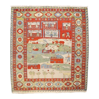 Vintage Zabihi Collection Turkish Azari Animal Scenic Rug - 8'6" x 10'6" For Sale