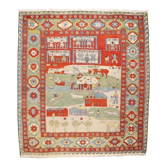 Vintage Zabihi Collection Turkish Azari Animal Scenic Rug - 8'6" x 10'6" For Sale