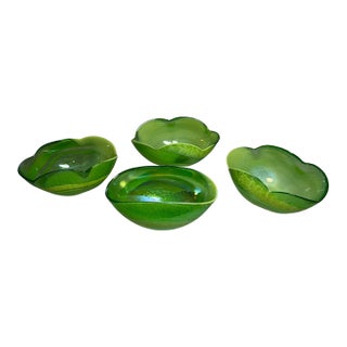 Vintage Italian Murano Green Art Glass Bowls, Set of 4 For Sale