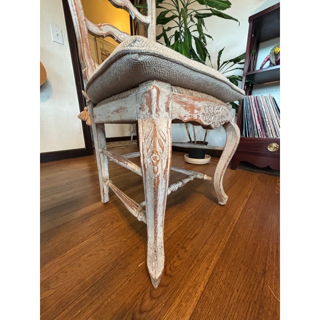 Vintage French Dining Chairs S/6 Ladder-Back Rush Seats Custom Pads For Sale - Image 11 of 12